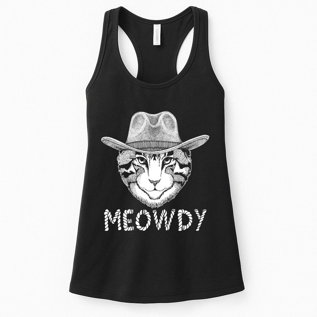 Funny Meowdy Cowboy Cat Womens Tank Top