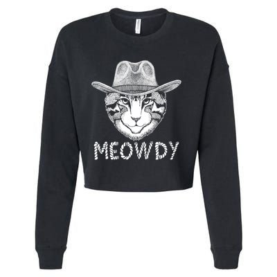 Funny Meowdy Cowboy Cat Cropped Pullover Crew