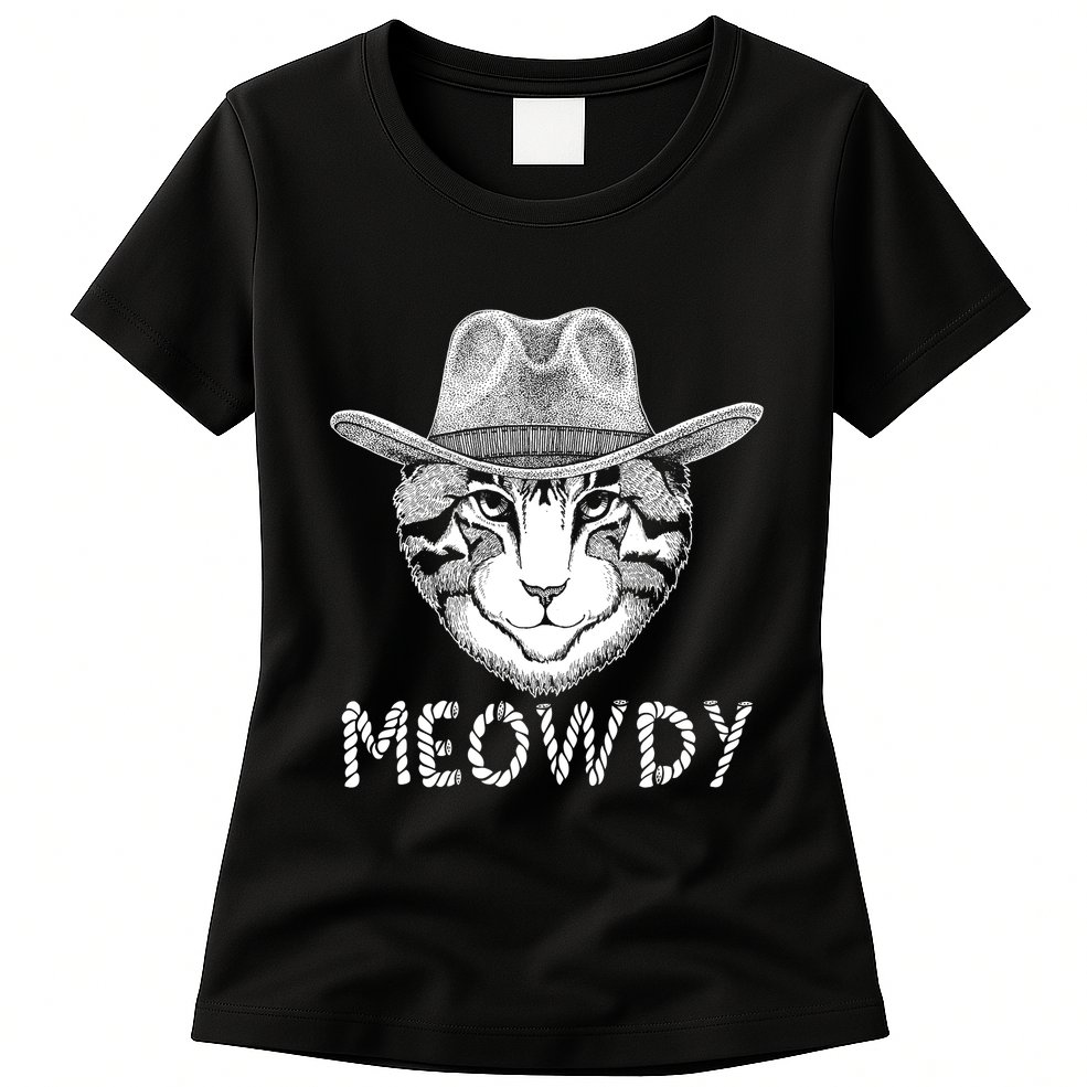 Funny Meowdy Cowboy Cat Womens T-Shirt