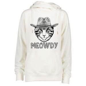 Funny Meowdy Cowboy Cat Womens Funnel Neck Pullover Hood