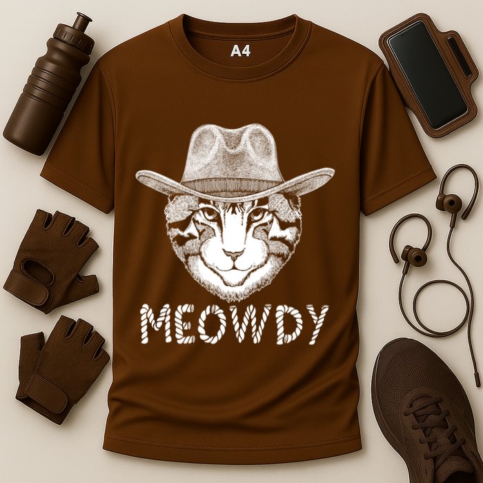 Funny Meowdy Cowboy Cat Cooling Performance Crew T-Shirt