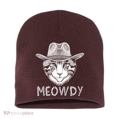 Funny Meowdy Cowboy Cat Short Acrylic Beanie