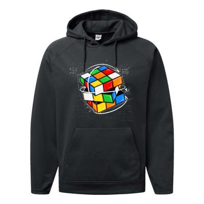 Funny Math Cuber Speed Cubing Puzzle Lover Cube Performance Fleece Hoodie