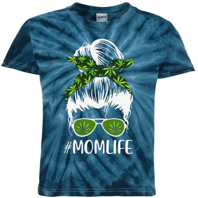 Funny Mom Cannabis Weed Mom Lady Messy Bun Mother's Day Kids Tie-Dye T-Shirt