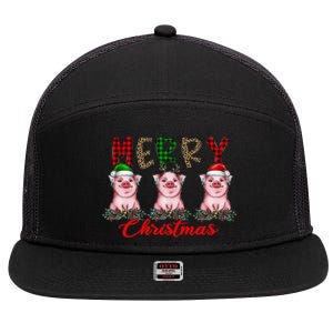 Funny Merry Christmas Pig Farming Farmer Pig Xmas Pig Lover Gift 7 Panel Mesh Trucker Snapback Hat