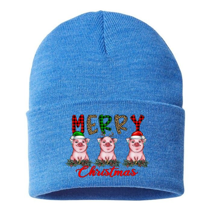 Funny Merry Christmas Pig Farming Farmer Pig Xmas Pig Lover Gift Sustainable Knit Beanie