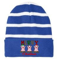 Funny Merry Christmas Pig Farming Farmer Pig Xmas Pig Lover Gift Striped Beanie with Solid Band