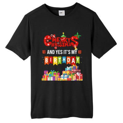 Funny Merry Christmas And Yes ItS My Birthday Party Gift Tall Fusion ChromaSoft Performance T-Shirt