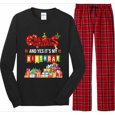 Funny Merry Christmas And Yes ItS My Birthday Party Gift Long Sleeve Pajama Set