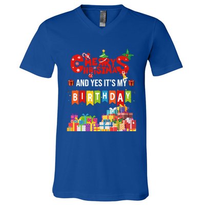 Funny Merry Christmas And Yes ItS My Birthday Party Gift V-Neck T-Shirt