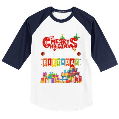 Funny Merry Christmas And Yes ItS My Birthday Party Gift Baseball Sleeve Shirt