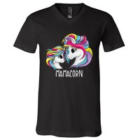 Funny Mamacorn Cute Mom Baby Mama Unicorn V-Neck T-Shirt