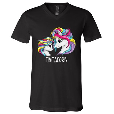 Funny Mamacorn Cute Mom Baby Mama Unicorn V-Neck T-Shirt