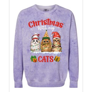 Feline Meowy Cat Lover Christmas With My Cats Gift Colorblast Crewneck Sweatshirt