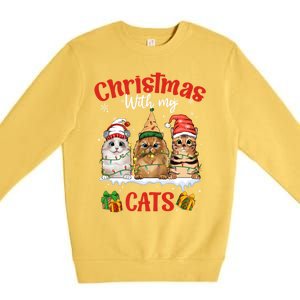 Feline Meowy Cat Lover Christmas With My Cats Gift Premium Crewneck Sweatshirt