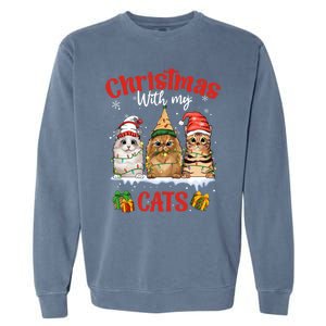 Feline Meowy Cat Lover Christmas With My Cats Gift Garment-Dyed Sweatshirt