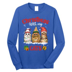 Feline Meowy Cat Lover Christmas With My Cats Gift Long Sleeve Shirt