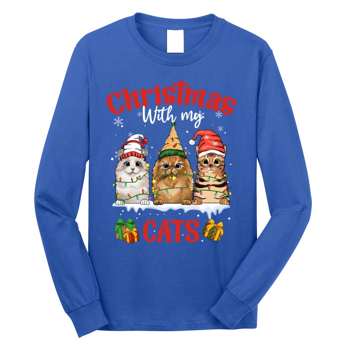 Feline Meowy Cat Lover Christmas With My Cats Gift Long Sleeve Shirt