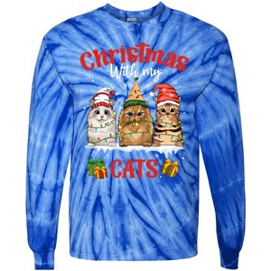 Feline Meowy Cat Lover Christmas With My Cats Gift Tie-Dye Long Sleeve Shirt