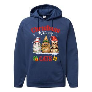 Feline Meowy Cat Lover Christmas With My Cats Gift Performance Fleece Hoodie