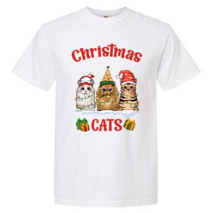 Feline Meowy Cat Lover Christmas With My Cats Gift Garment-Dyed Heavyweight T-Shirt