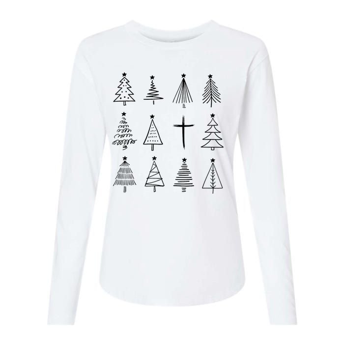 Family Matching Christian Christmas Tree For Jesus Lover Womens Cotton Relaxed Long Sleeve T-Shirt