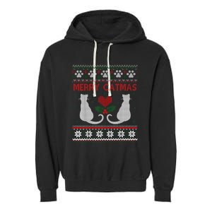 Funny Merry Catmas Ugly Christmas Sweater Garment-Dyed Fleece Hoodie