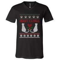 Funny Merry Catmas Ugly Christmas Sweater V-Neck T-Shirt