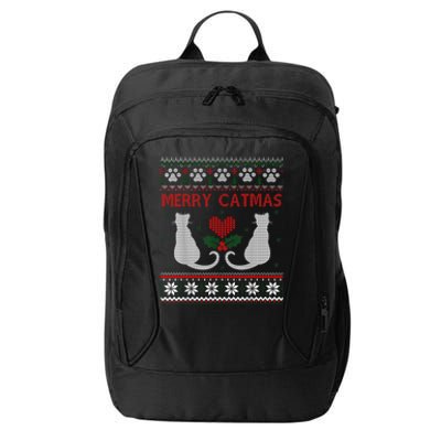 Funny Merry Catmas Ugly Christmas Sweater City Backpack