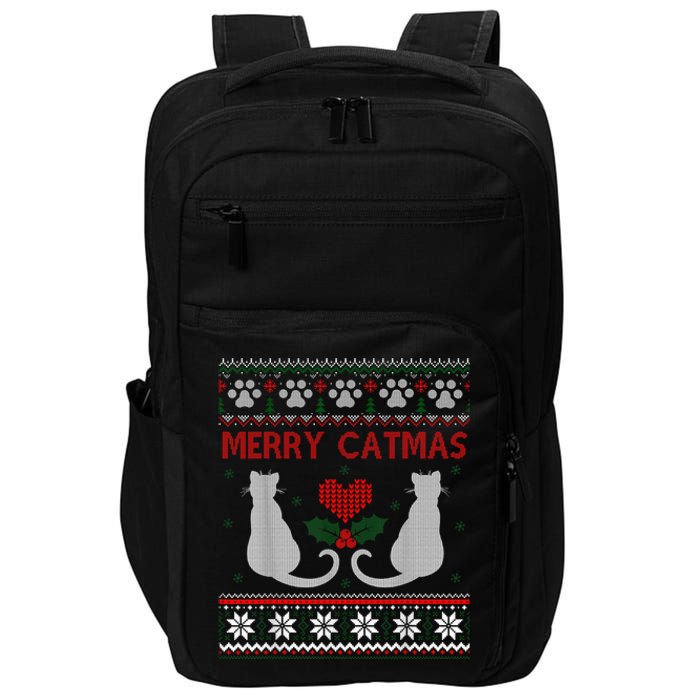 Funny Merry Catmas Ugly Christmas Sweater Impact Tech Backpack