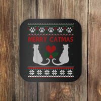 Funny Merry Catmas Ugly Christmas Sweater Coaster