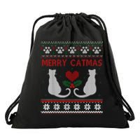 Funny Merry Catmas Ugly Christmas Sweater Drawstring Bag