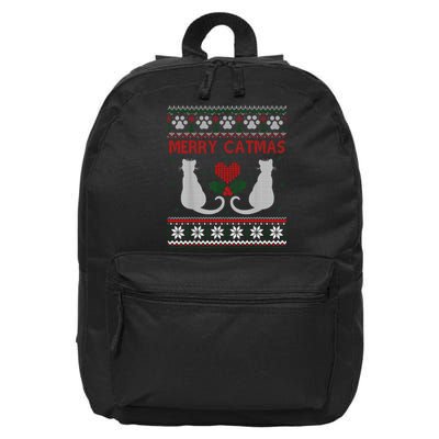 Funny Merry Catmas Ugly Christmas Sweater 16 in Basic Backpack