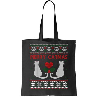 Funny Merry Catmas Ugly Christmas Sweater Tote Bag