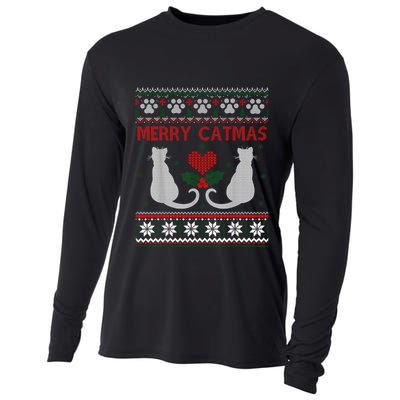 Funny Merry Catmas Ugly Christmas Sweater Cooling Performance Long Sleeve Crew