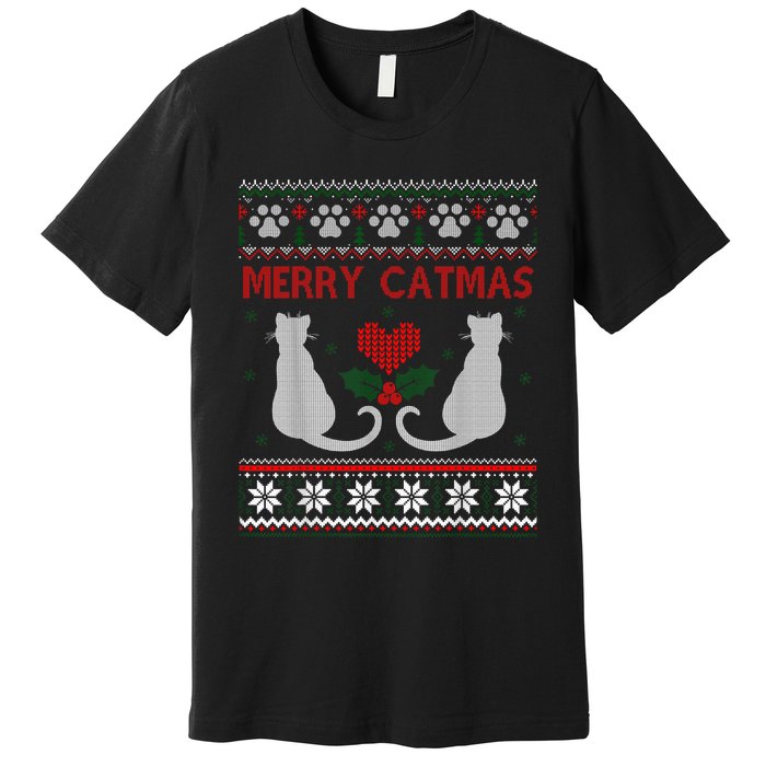 Funny Merry Catmas Ugly Christmas Sweater Premium T-Shirt