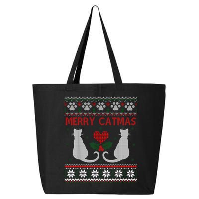 Funny Merry Catmas Ugly Christmas Sweater 25L Jumbo Tote