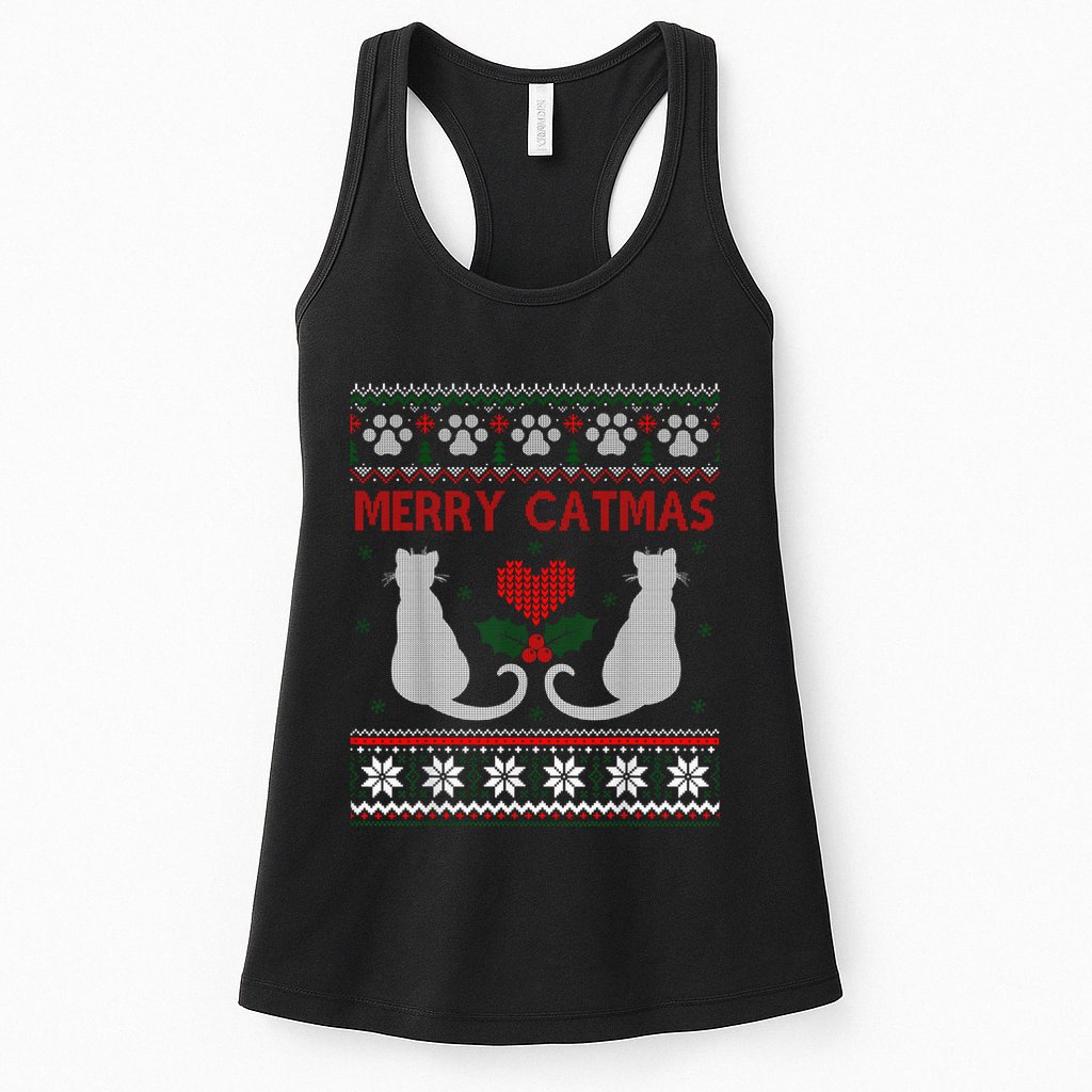 Funny Merry Catmas Ugly Christmas Sweater Womens Tank Top