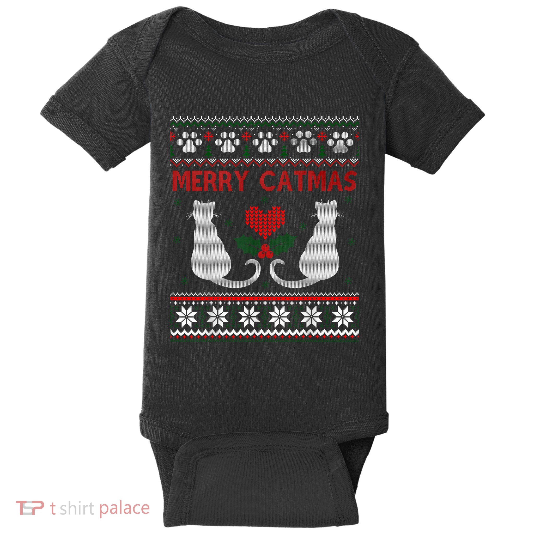 Funny Merry Catmas Ugly Christmas Sweater Baby Bodysuit