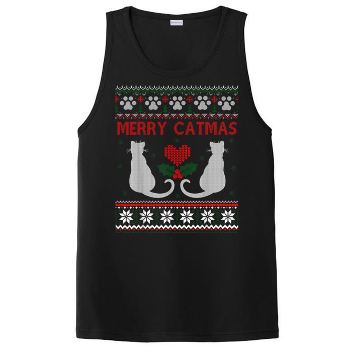 Funny Merry Catmas Ugly Christmas Sweater PosiCharge Competitor Tank