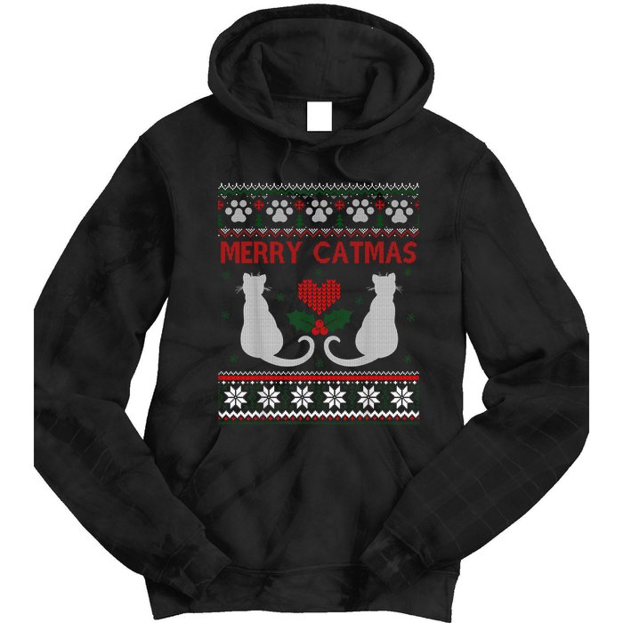 Funny Merry Catmas Ugly Christmas Sweater Tie Dye Hoodie