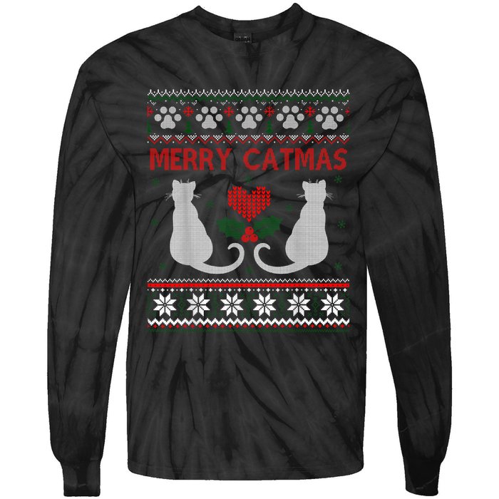 Funny Merry Catmas Ugly Christmas Sweater Tie-Dye Long Sleeve Shirt