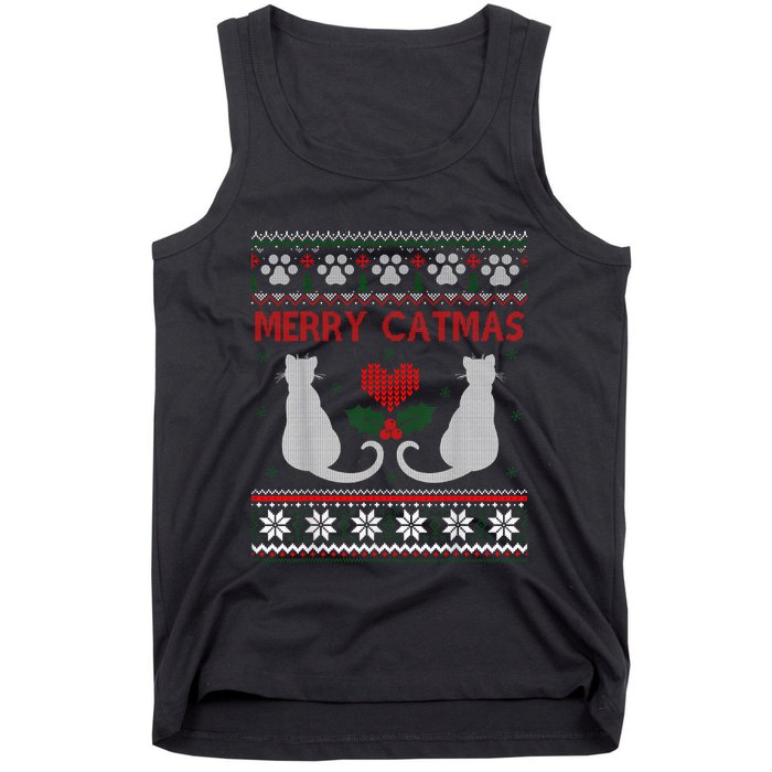 Funny Merry Catmas Ugly Christmas Sweater Tank Top