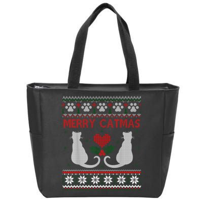 Funny Merry Catmas Ugly Christmas Sweater Zip Tote Bag