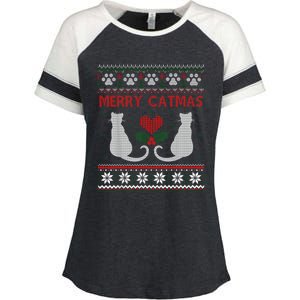 Funny Merry Catmas Ugly Christmas Sweater Enza Ladies Jersey Colorblock Tee