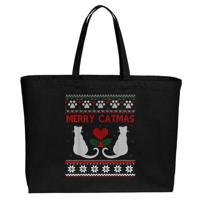 Funny Merry Catmas Ugly Christmas Sweater Cotton Canvas Jumbo Tote