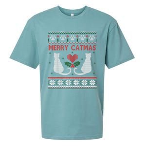 Funny Merry Catmas Ugly Christmas Sweater Sueded Cloud Jersey T-Shirt