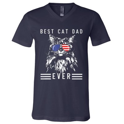 Funny Maine Coon Cat Best Cat Dad Ever Funny Cat Maine Coon V-Neck T-Shirt