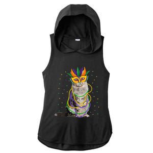 Funny Maine Coon Cat Lover Meowdi Gras Mardi Gras Carnivals Ladies PosiCharge Tri-Blend Wicking Draft Hoodie Tank