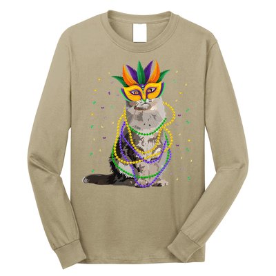 Funny Maine Coon Cat Lover Meowdi Gras Mardi Gras Carnivals Long Sleeve Shirt